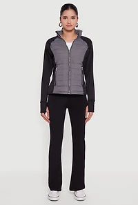 Color Block Lightweight Puffer Jacket with Thumb Holes