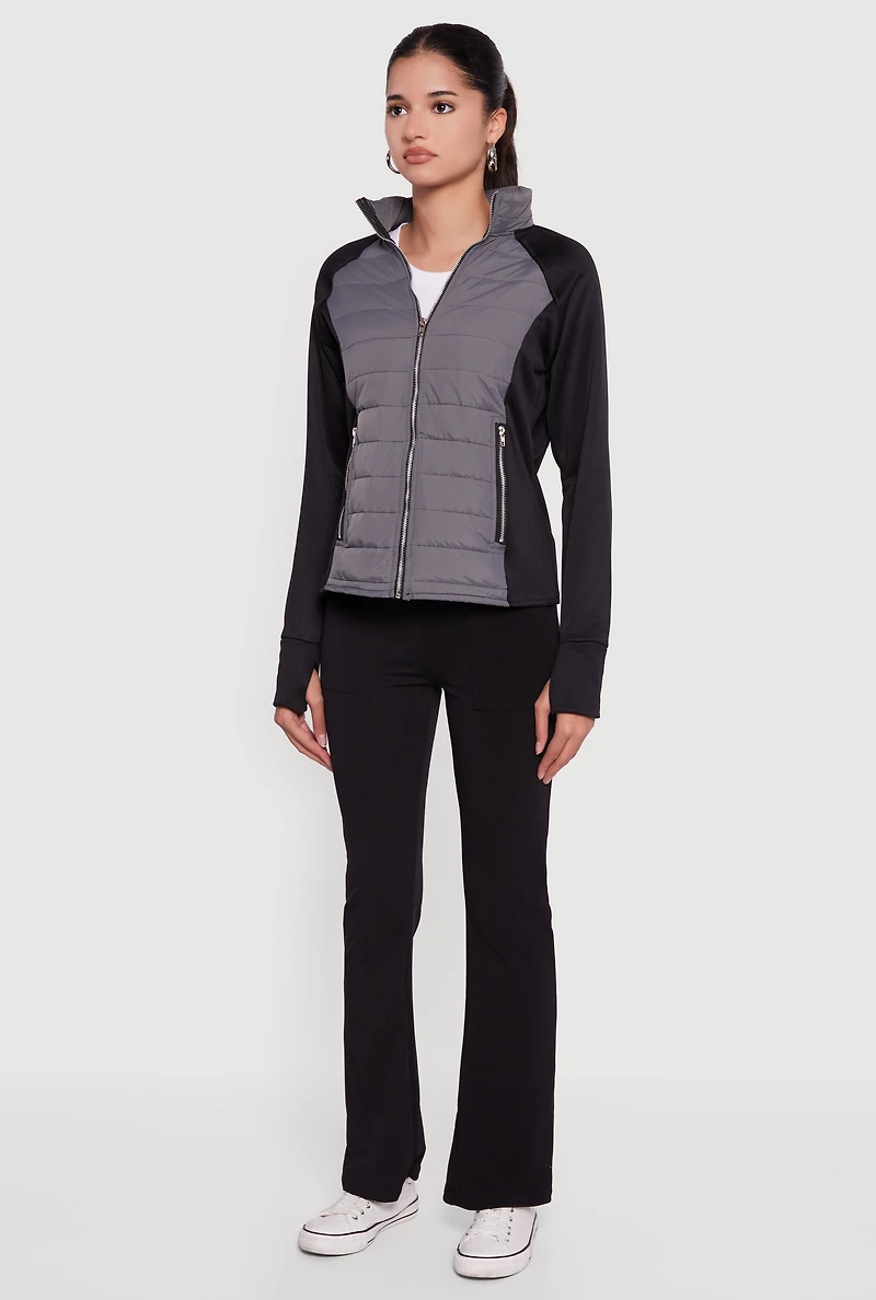 Color Block Lightweight Puffer Jacket with Thumb Holes