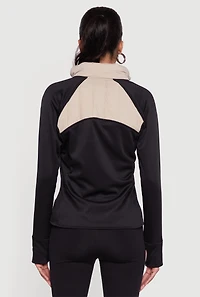 Womens Color Block Lightweight Puffer Jacket with Thumb Holes, Beige,