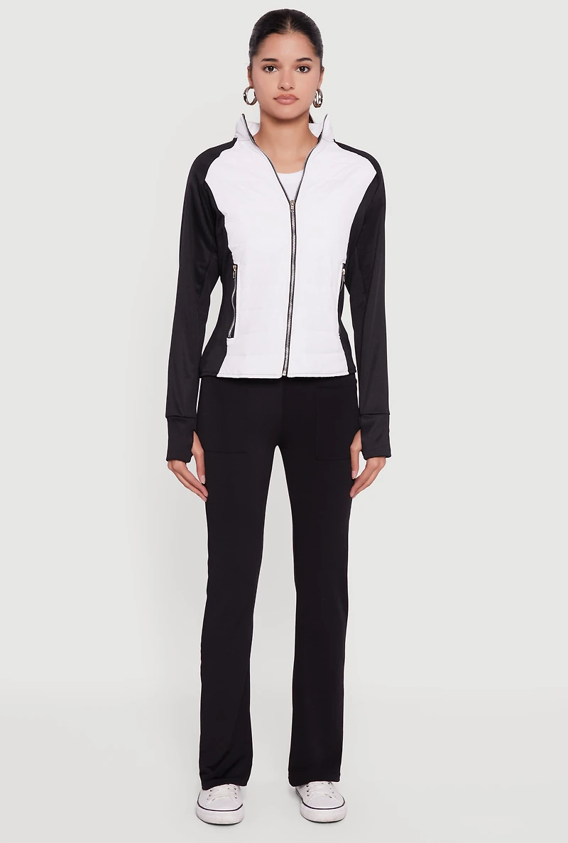 Color Block Lightweight Puffer Jacket with Thumb Holes