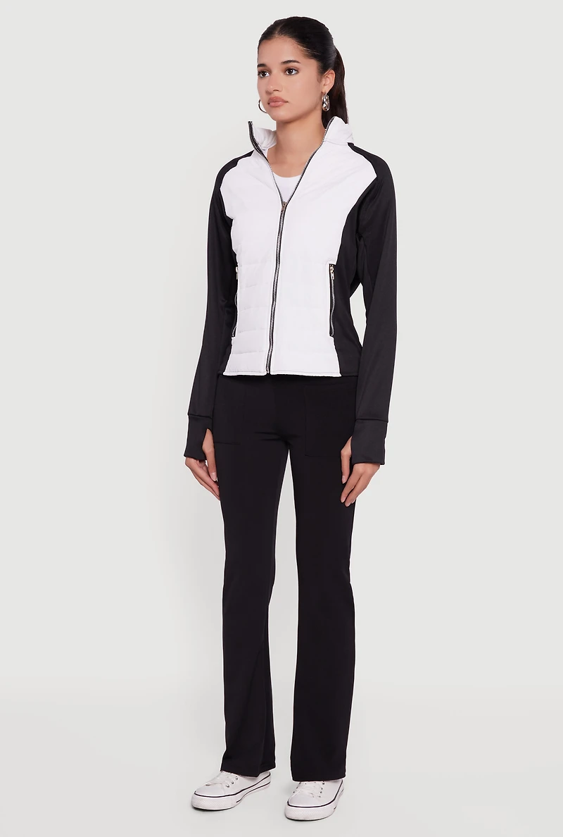 Color Block Lightweight Puffer Jacket with Thumb Holes