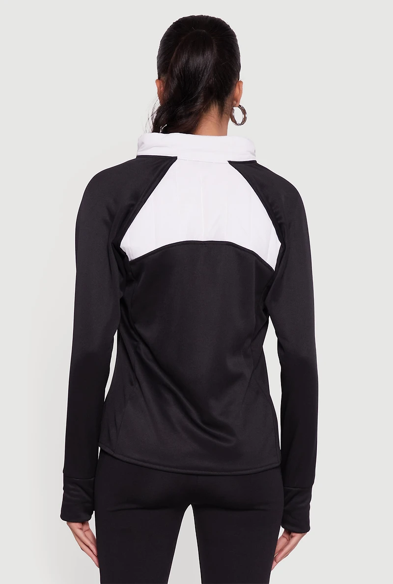 Color Block Lightweight Puffer Jacket with Thumb Holes
