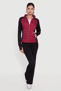 Color Block Lightweight Puffer Jacket with Thumb Holes
