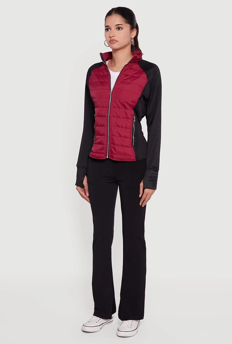 Color Block Lightweight Puffer Jacket with Thumb Holes