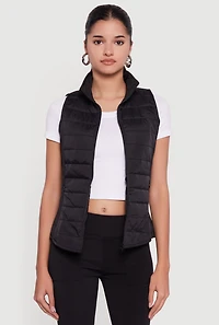 Womens Fleece Lined Side Detail Nylon Puffer Vest, L