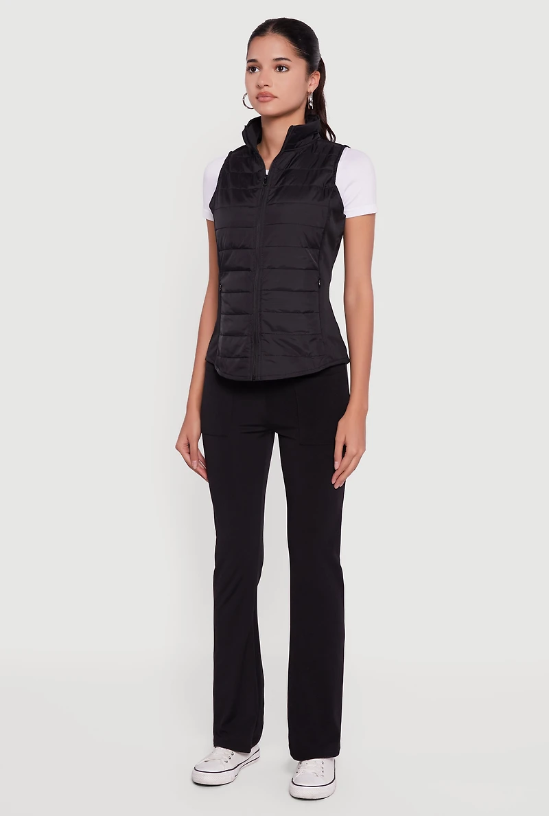 Womens Fleece Lined Side Detail Nylon Puffer Vest, L