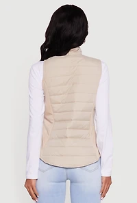 Womens Fleece Lined Side Detail Nylon Puffer Vest, Beige, Size L