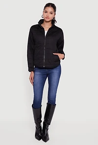 Mock Neck Zip Front Quilted Jacket