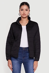 Mock Neck Zip Front Quilted Jacket