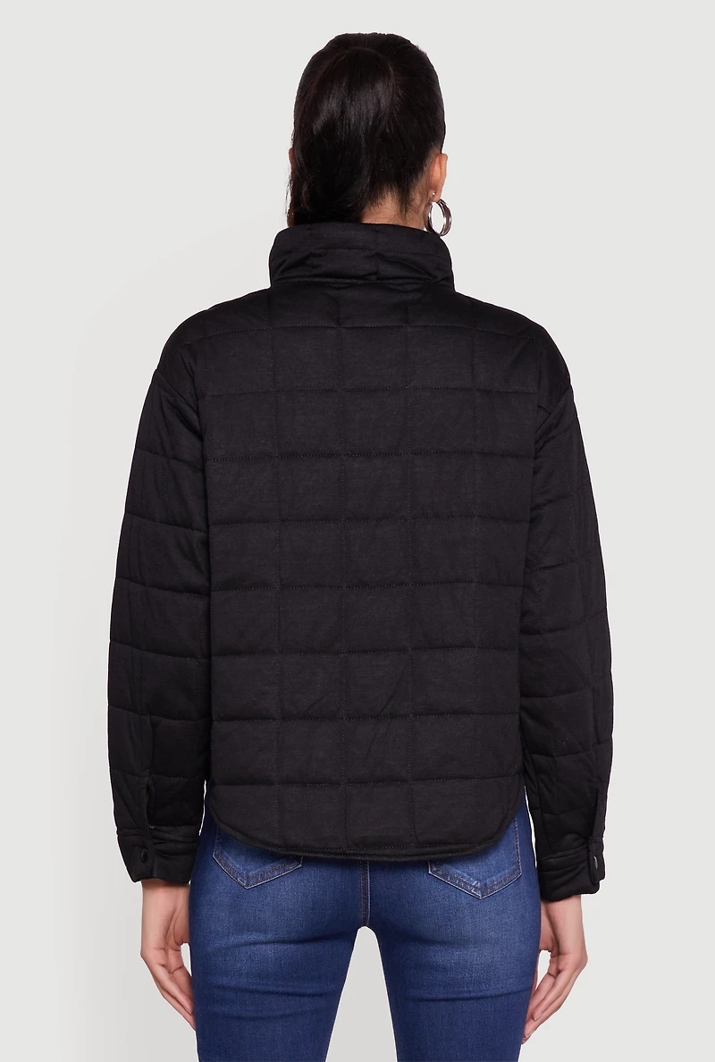 Mock Neck Zip Front Quilted Jacket