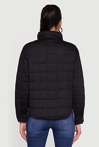 Mock Neck Zip Front Quilted Jacket