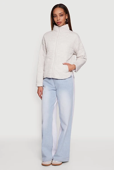 Mock Neck Zip Front Quilted Jacket