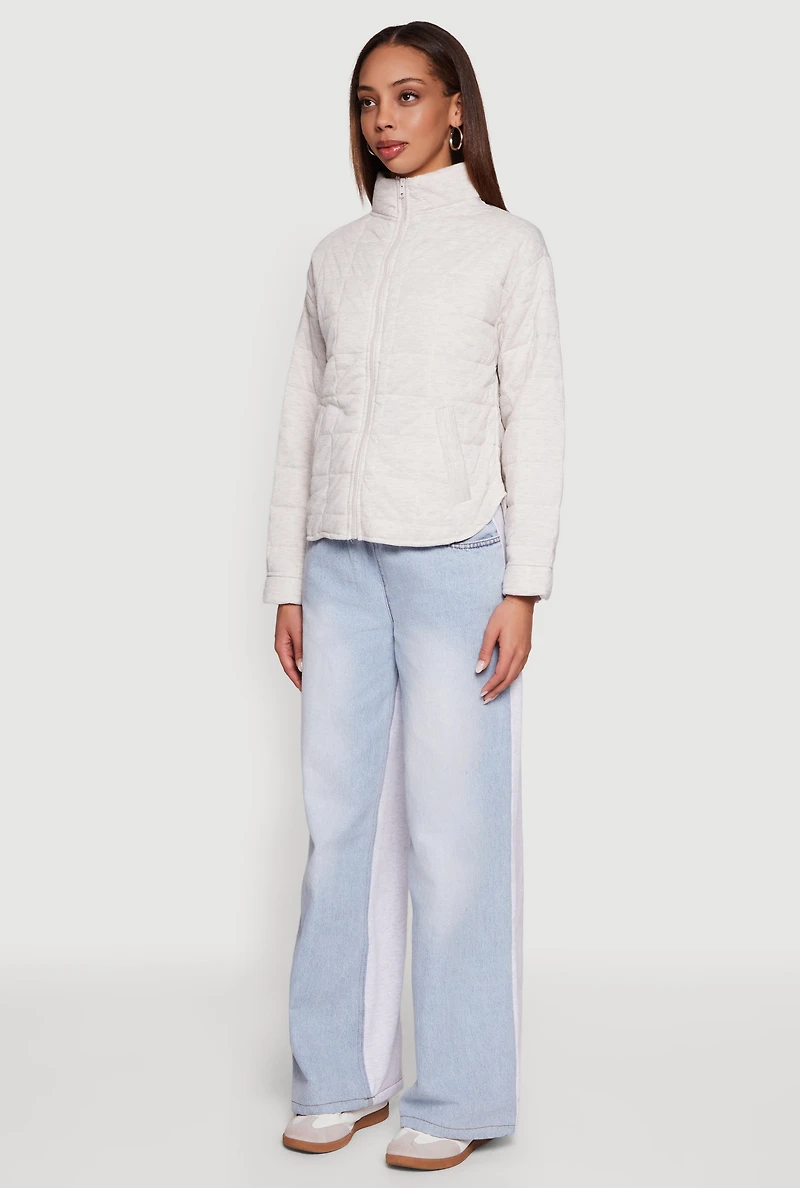 Mock Neck Zip Front Quilted Jacket