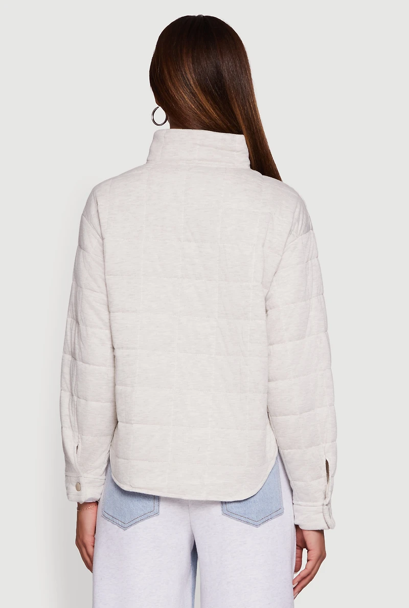 Mock Neck Zip Front Quilted Jacket