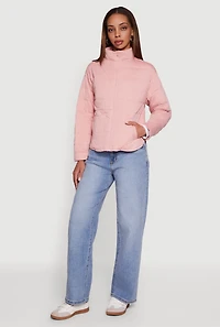Mock Neck Zip Front Quilted Jacket