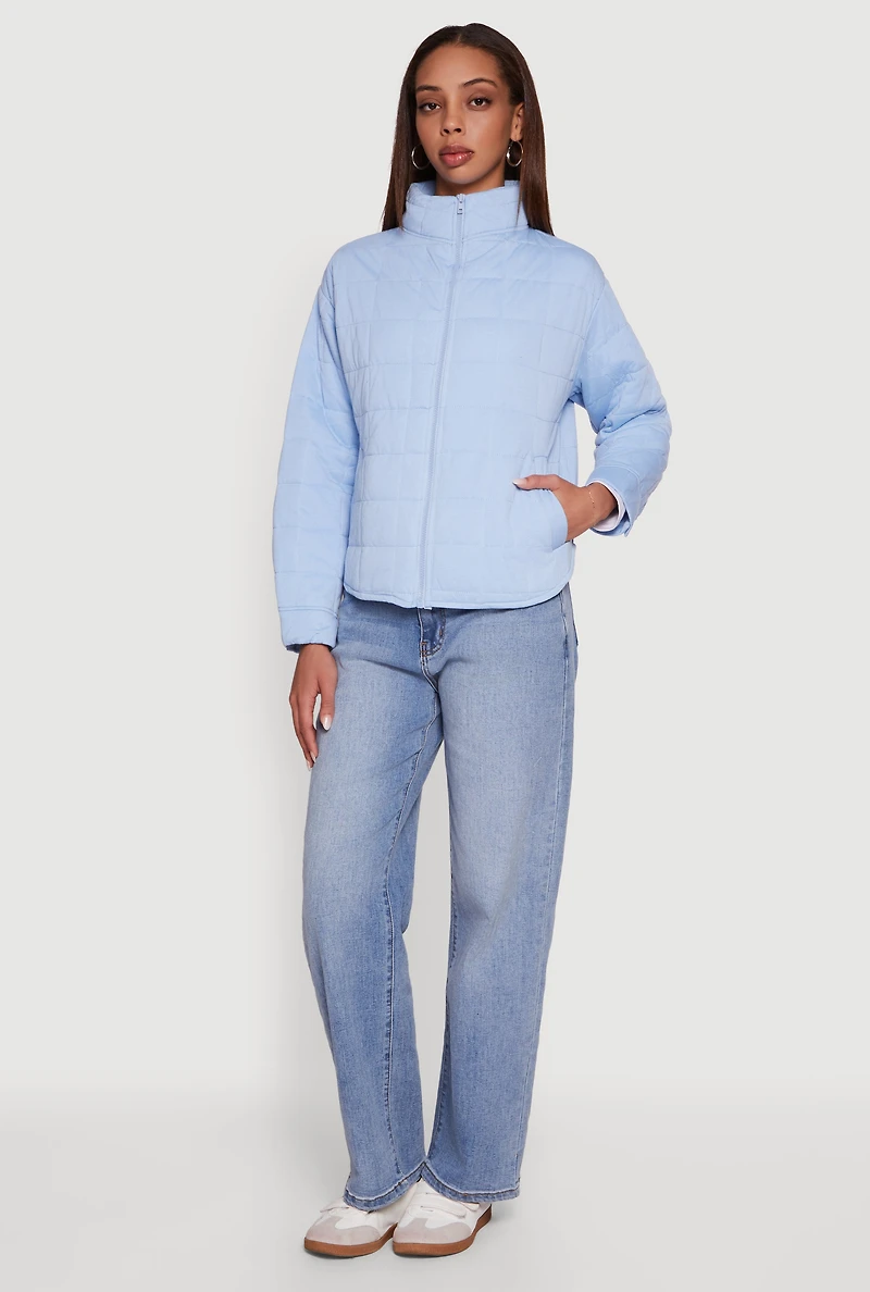 Mock Neck Zip Front Quilted Jacket