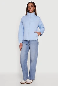 Mock Neck Zip Front Quilted Jacket