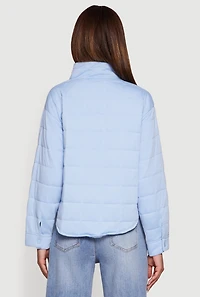 Womens Mock Neck Zip Front Quilted Jacket, Blue,