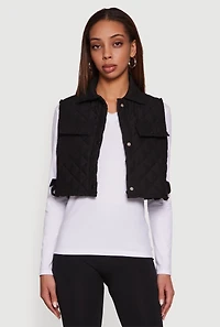 Quilted Snap Button Cropped Vest with Side Ties