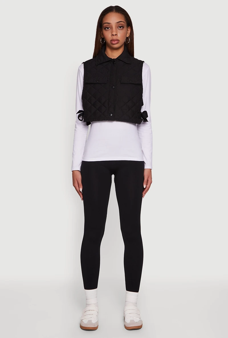 Quilted Snap Button Cropped Vest with Side Ties
