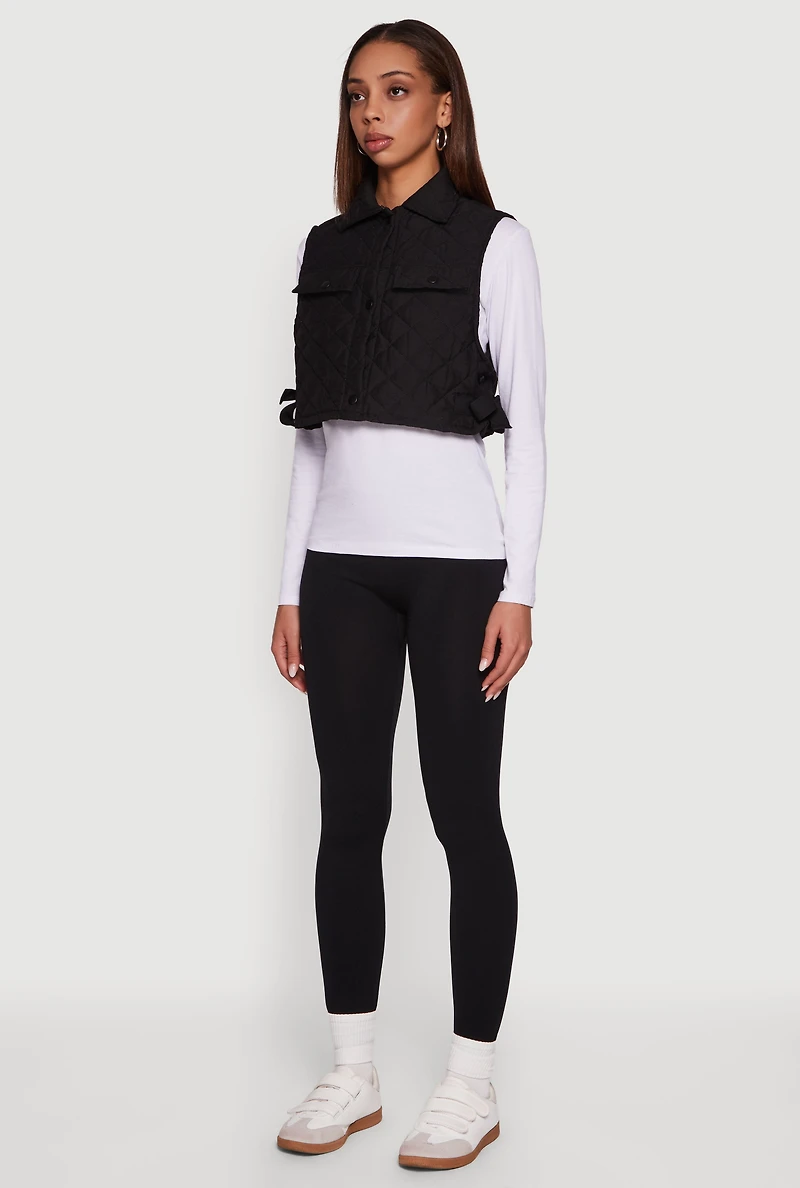 Quilted Snap Button Cropped Vest with Side Ties
