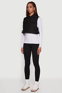 Quilted Snap Button Cropped Vest with Side Ties
