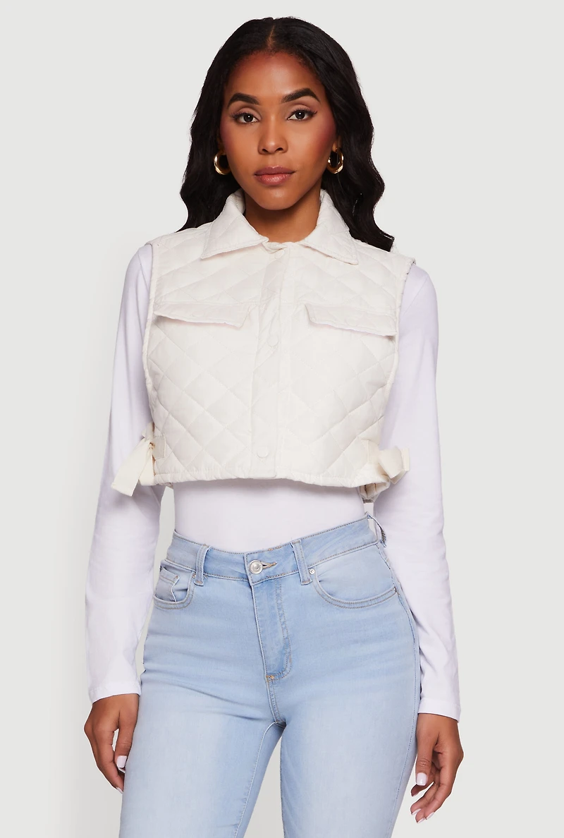 Quilted Snap Button Cropped Vest with Side Ties