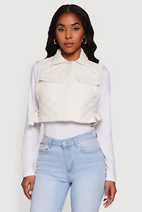 Quilted Snap Button Cropped Vest with Side Ties
