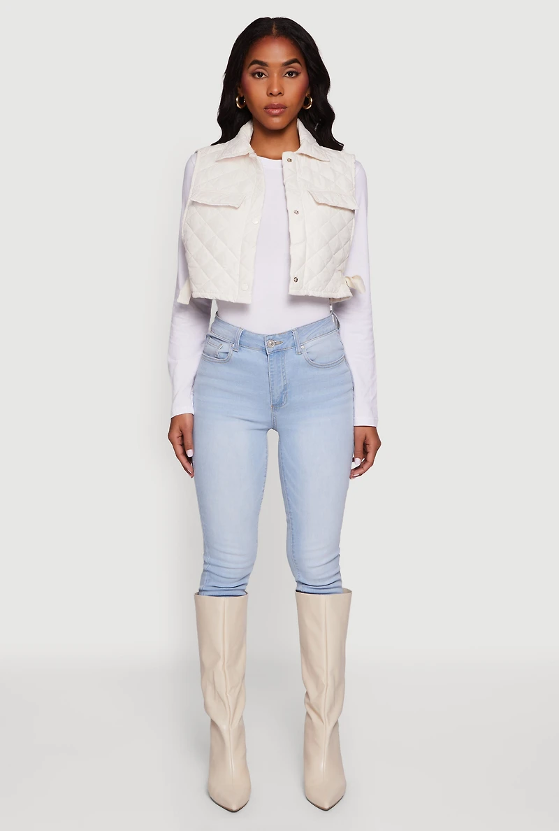 Quilted Snap Button Cropped Vest with Side Ties