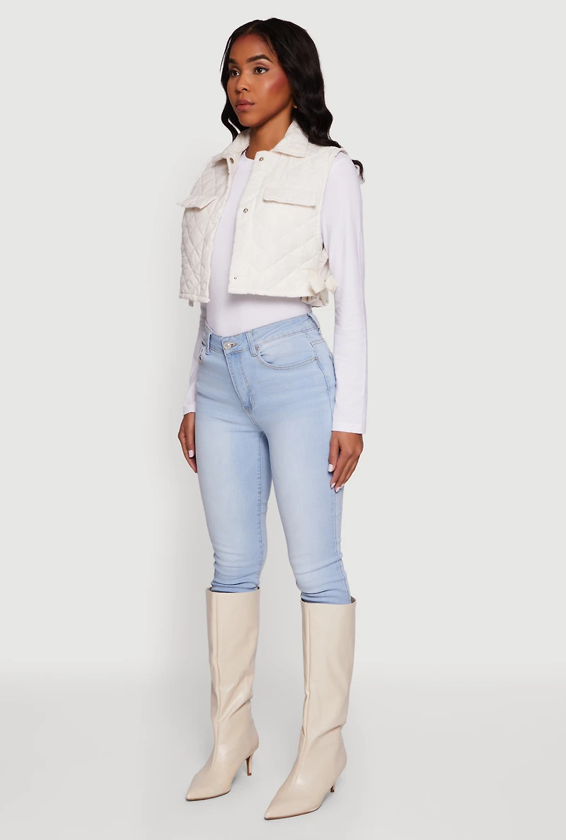 Quilted Snap Button Cropped Vest with Side Ties