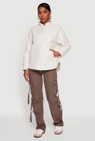 Long Sleeve Zip Front Quilted Jacket