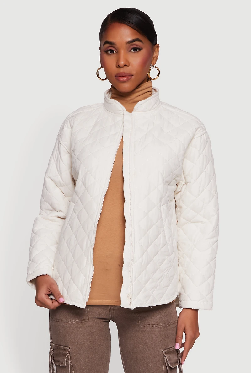 Long Sleeve Zip Front Quilted Jacket