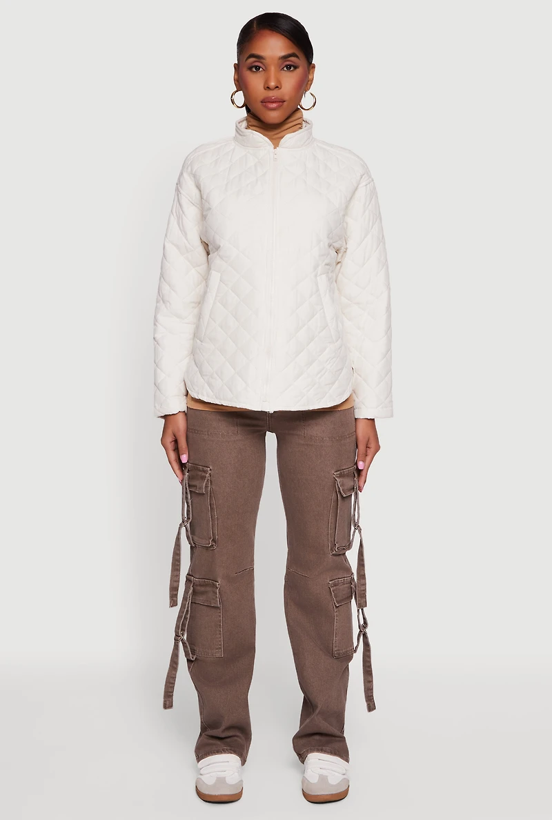 Long Sleeve Zip Front Quilted Jacket