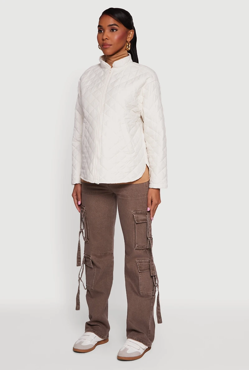 Long Sleeve Zip Front Quilted Jacket