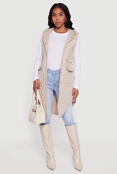 Womens Sleeveless Button Front Hooded Anorak Jacket,