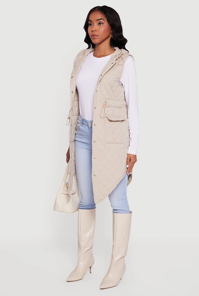 Womens Button Front Hooded Anorak Vest, M