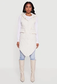 Womens Button Front Hooded Anorak Vest, White, Size XL