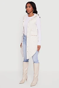 Womens Button Front Hooded Anorak Vest, White, Size XL