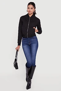 Womens Trendy Quilted Bomber Jacket, Black, Size L