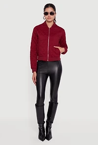 Womens Trendy Quilted Bomber Jacket, Burgundy, Size L