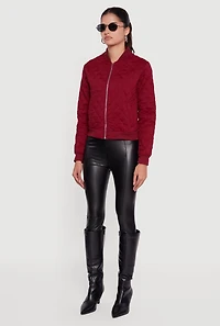 Womens Trendy Quilted Bomber Jacket, Burgundy, Size L