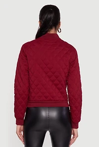 Womens Trendy Quilted Bomber Jacket, Burgundy, Size L