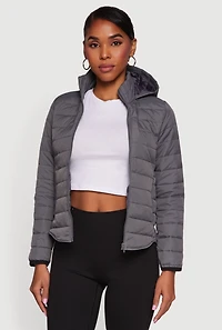 Nylon Hooded Quilted Puffer Jacket with Zip Pockets