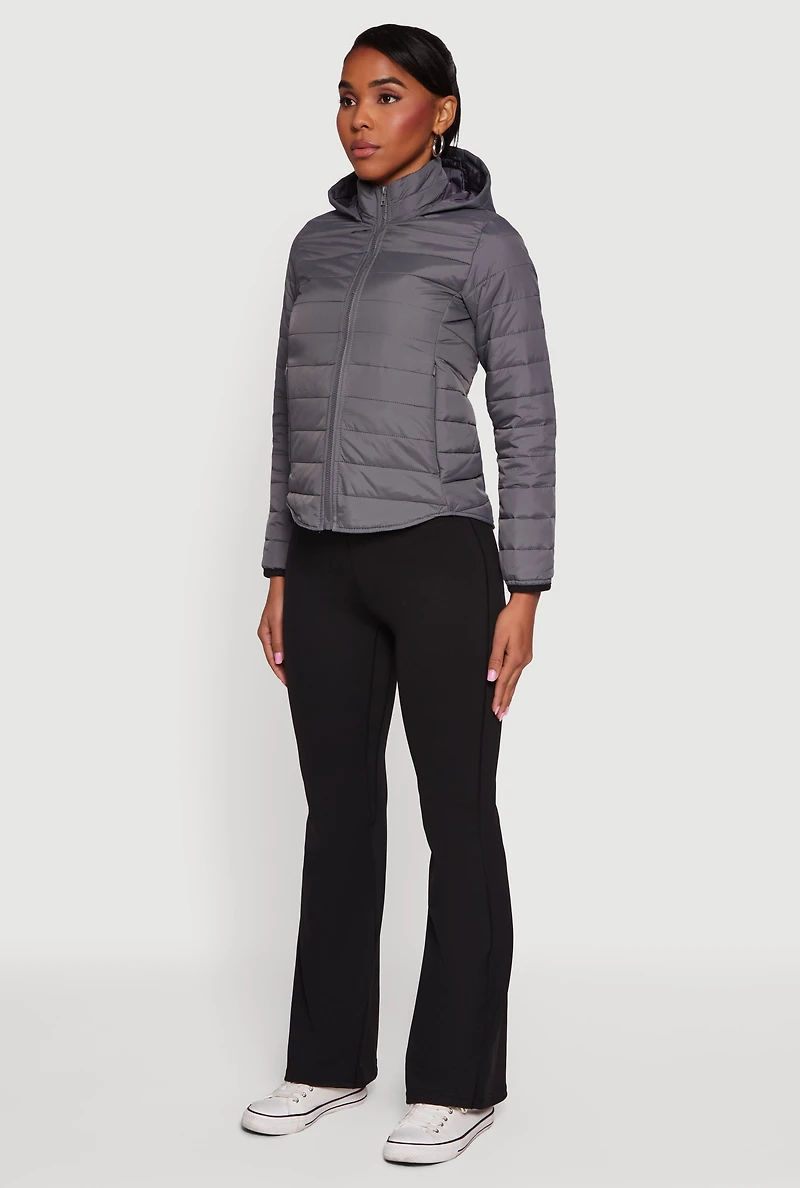 Nylon Hooded Quilted Puffer Jacket with Zip Pockets