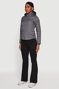 Nylon Hooded Quilted Puffer Jacket with Zip Pockets