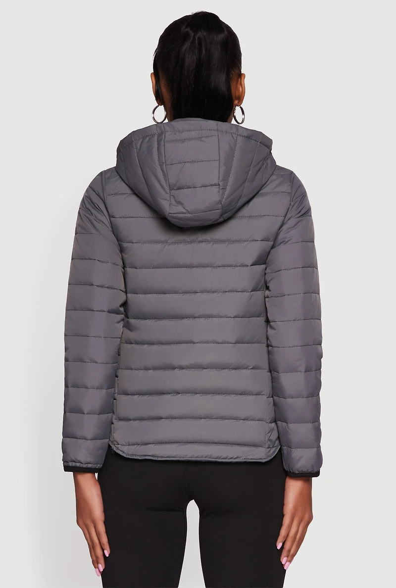 Nylon Hooded Quilted Puffer Jacket with Zip Pockets