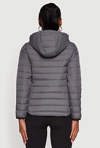 Nylon Hooded Quilted Puffer Jacket with Zip Pockets