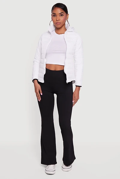 Nylon Hooded Quilted Puffer Jacket with Zip Pockets