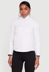 Nylon Hooded Quilted Puffer Jacket with Zip Pockets