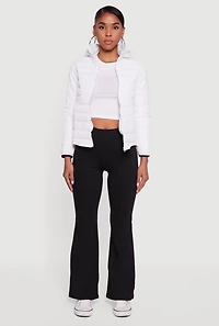 Nylon Hooded Quilted Puffer Jacket with Zip Pockets